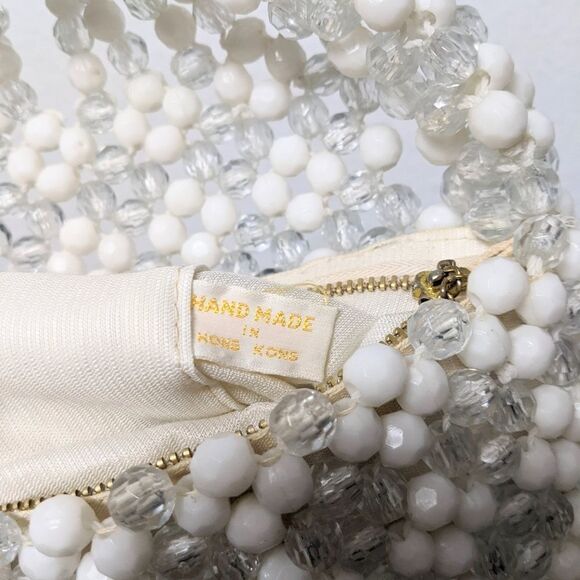 VINTAGE Clear Beaded Fringe Flap Handbag - Picture 6 of 7